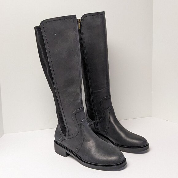 Lucky Brand Quenbe Tall Riding Boots, Black Leather, Women's 6.5 M - Picture 1 of 7